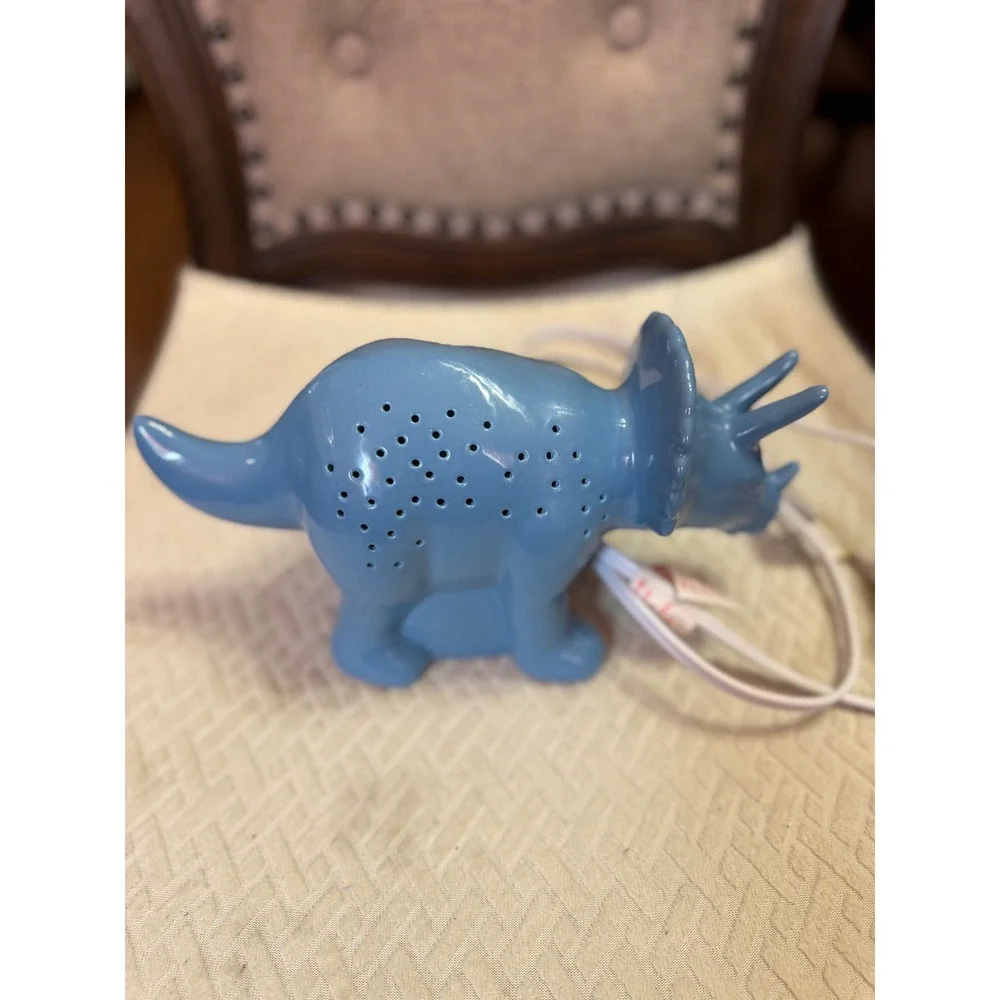 Target Blue Ceramic Triceratops Dinosaur Table Lamp Accent Night Light Glossy